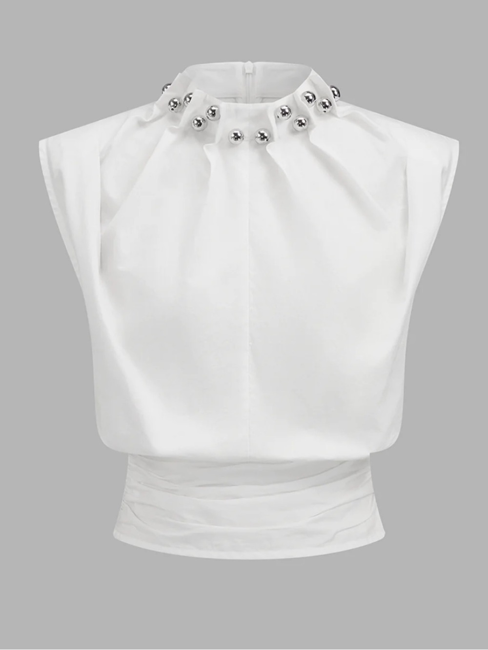 Commense White Pearl-Trim Mock Neck Women's Top Small